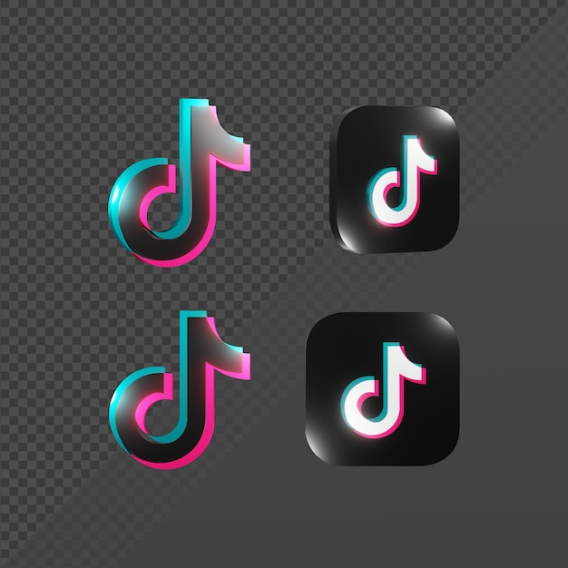 3d rendering of a shiny tik tok icon logo from various perspective