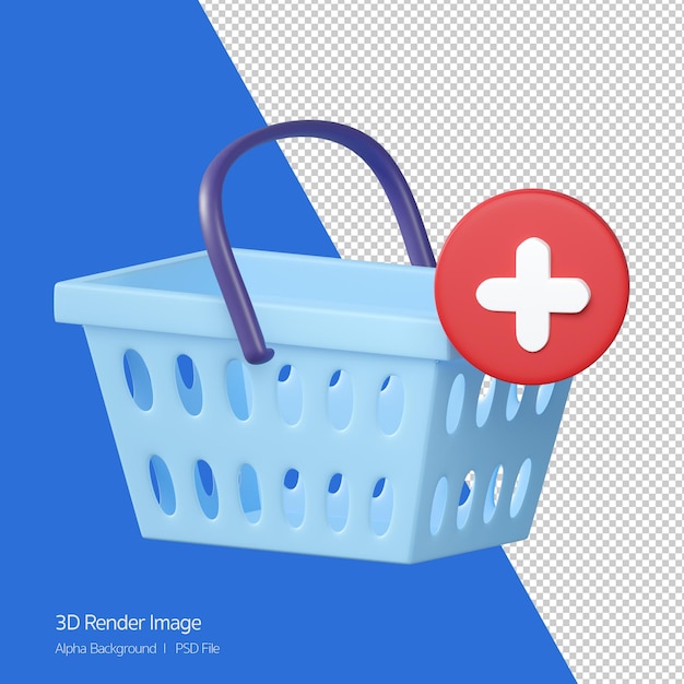 3d Rendering of Shooing basket and add icon isolated on white.