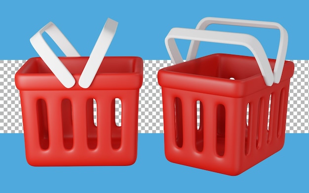 3d rendering Shopping baskets have red color tranparent premium psd