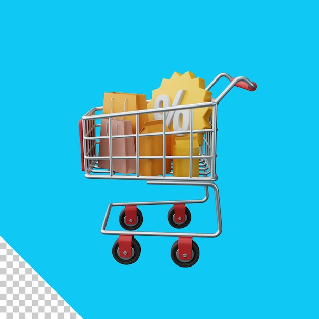 3d rendering shopping cart for ecommerce or online shop isolated useful for business online design