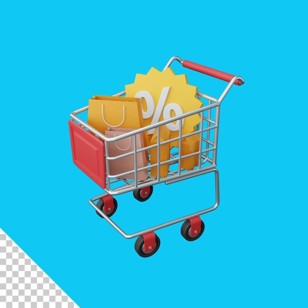 3d rendering shopping cart for ecommerce or online shop isolated useful for business online design