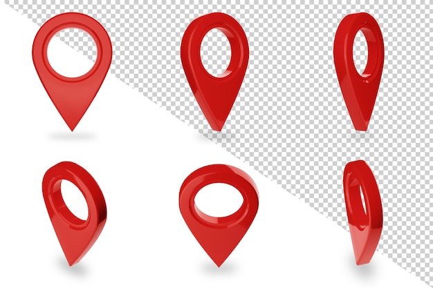 3d rendering of simple red map pin icon or location pointer set