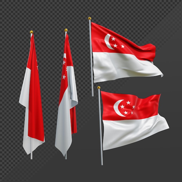 3d rendering singapore flag waving fluttering and no fluttering perspective various view