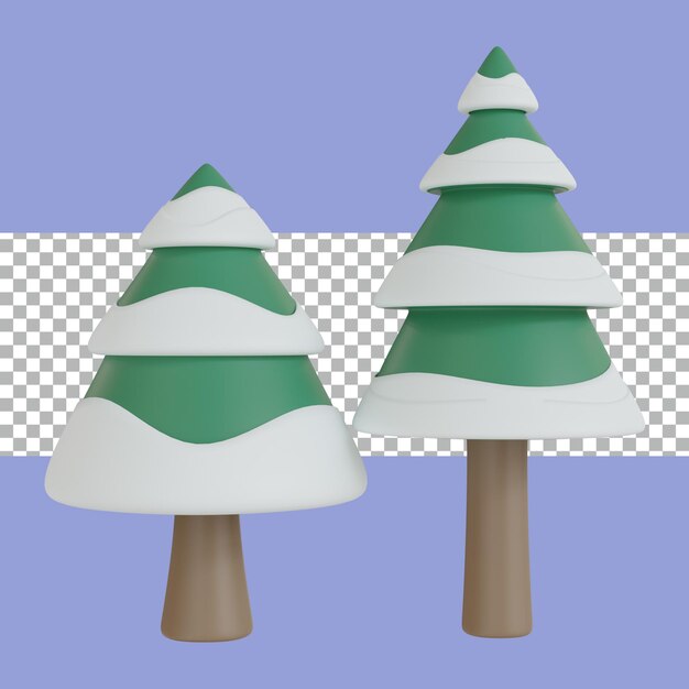 3D Rendering snow christmas trees two object tranparent