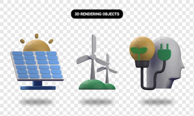 3d rendering solar energy windmill and think green