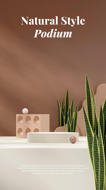 3d rendering space mockup of white color cylinder in portrait with snake plant and assorted shape