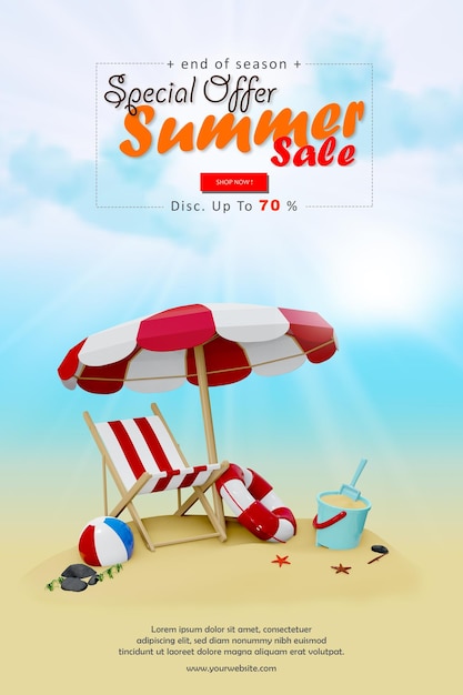 3d rendering special summer holiday trip to the beach with special discount