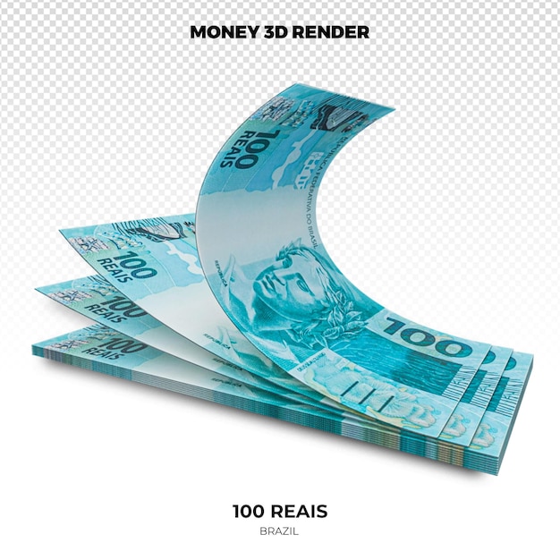 3D rendering of Stacks of Brazilian Money 100 Reais Banknotes