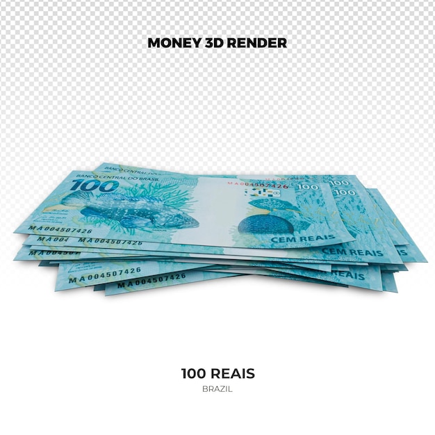 3D rendering of Stacks of Brazilian Money 100 Reais Banknotes