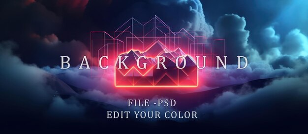 3d rendering storm clouds inside a hexagonal frame shining abstract neon light