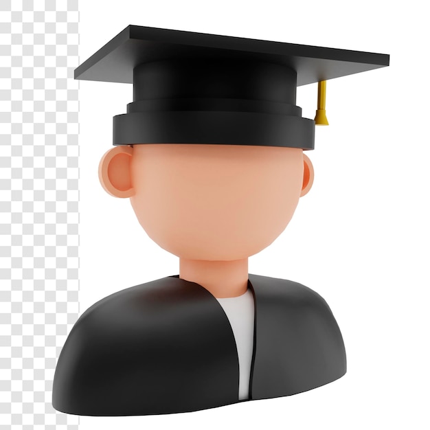 3D rendering student university with graduation hat isolated on white background