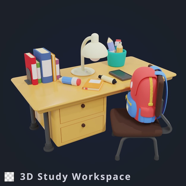 3d Rendering Study Workspace Illustration