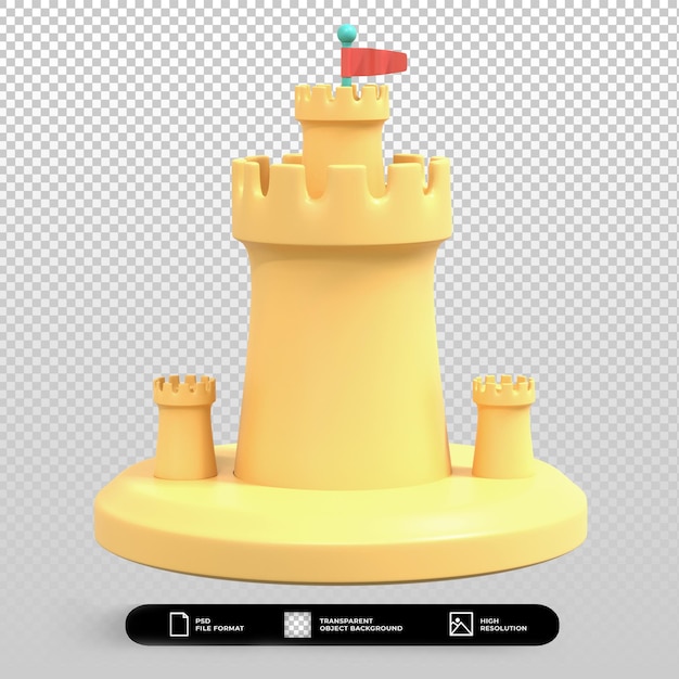 3d rendering summer sand castle icon isolated