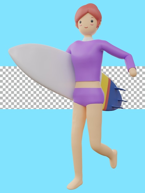 3d rendering Surfboard Women tranparent premium psd