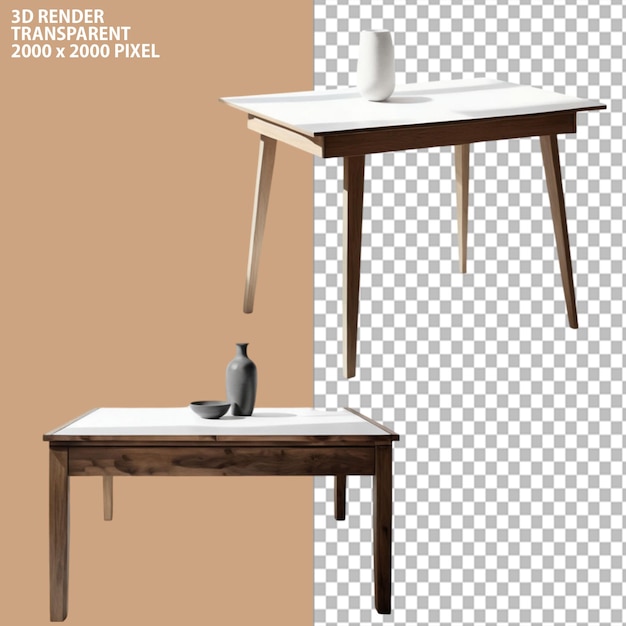 3D Rendering of Tables and Stools or Desks with isolated transparent background