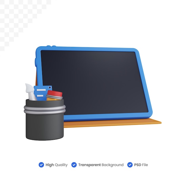 3d rendering tablet gadget with pencil holder isolated