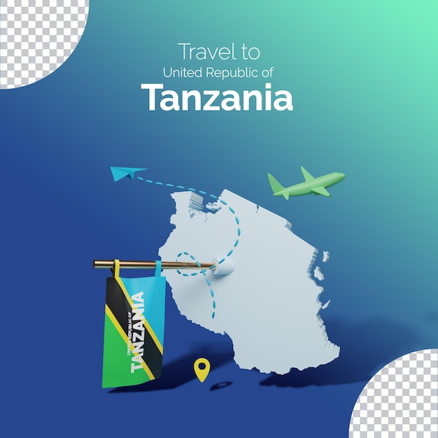 3D rendering Tanzania map for Instagram tour post