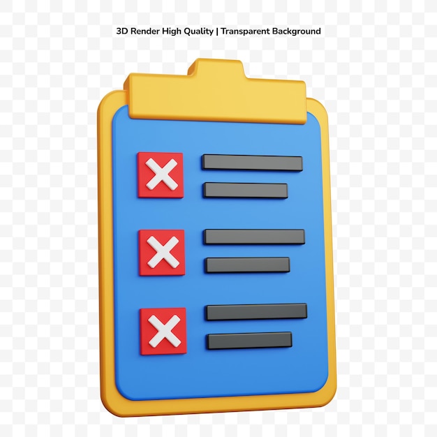 3d rendering task list with crossed squares isolated