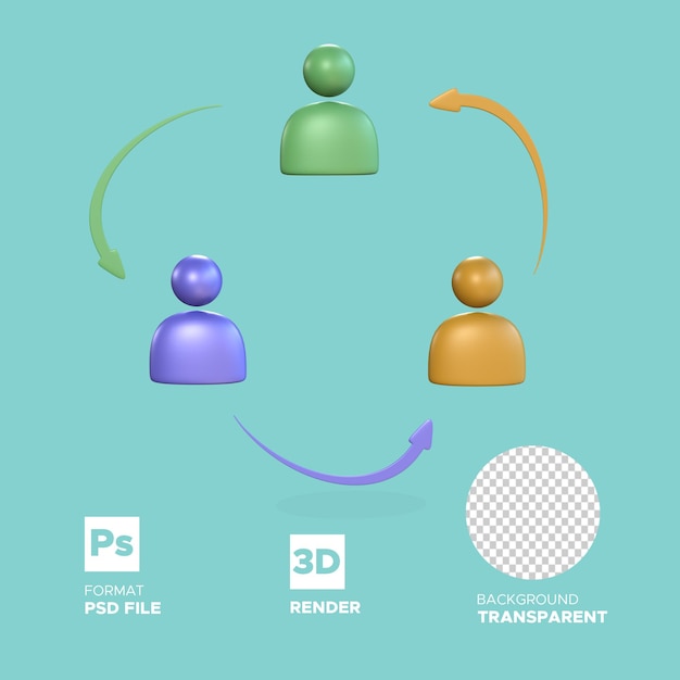 3D Rendering Teamwork isolated object icon