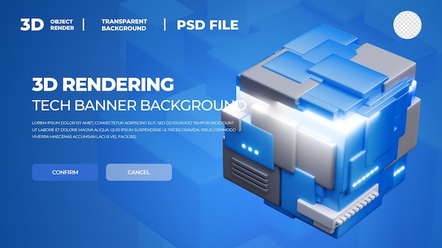 3D rendering tech banner blue element psd