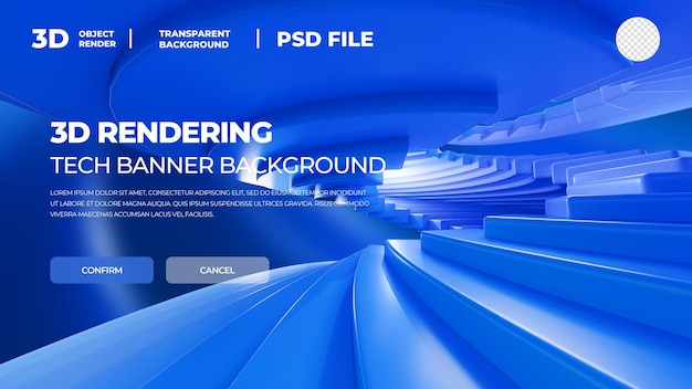 3D rendering tech banner blue element psd