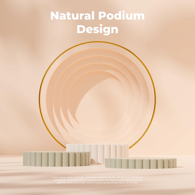 3D rendering template green and white podium with gold arch and circle backdrop in square