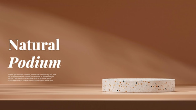 3d rendering template mockup of terrazzo texture cylinder podium in landscape with gobo light