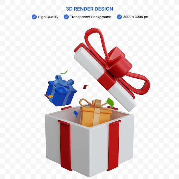 3d rendering three gift boxes with confetti paper isolated