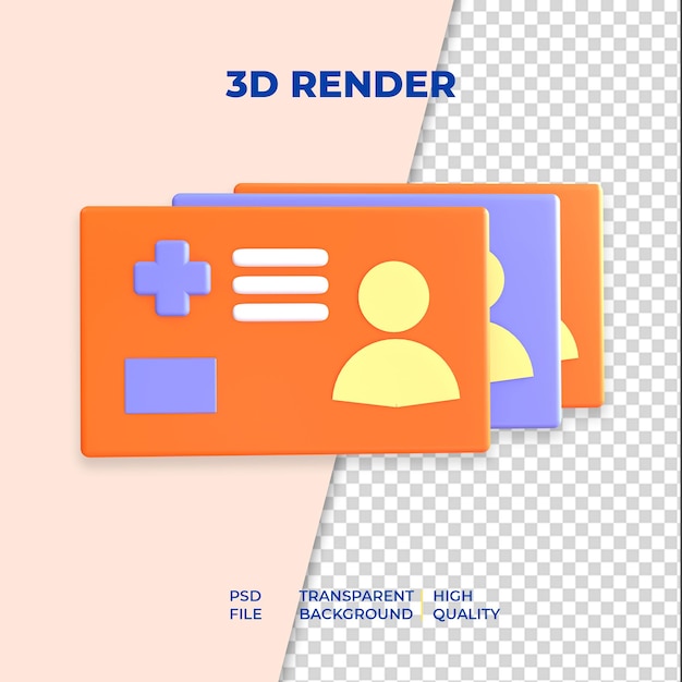 3d rendering three id card medical icon