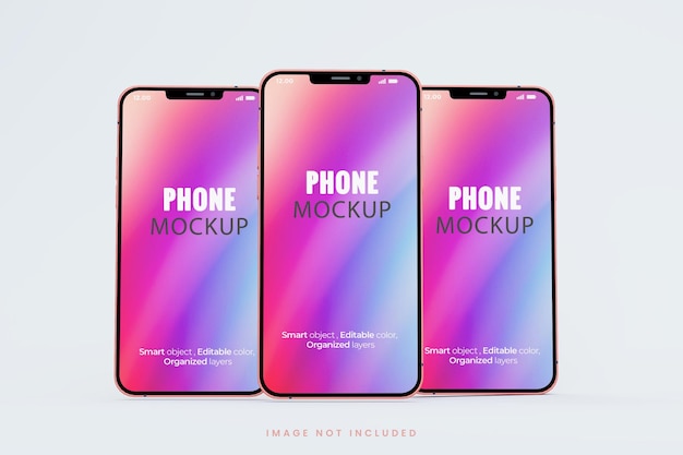 3d rendering Three Smartphone full screen mockups