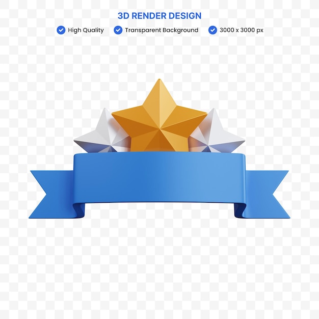 3d rendering three stars with blue ribbon isolated