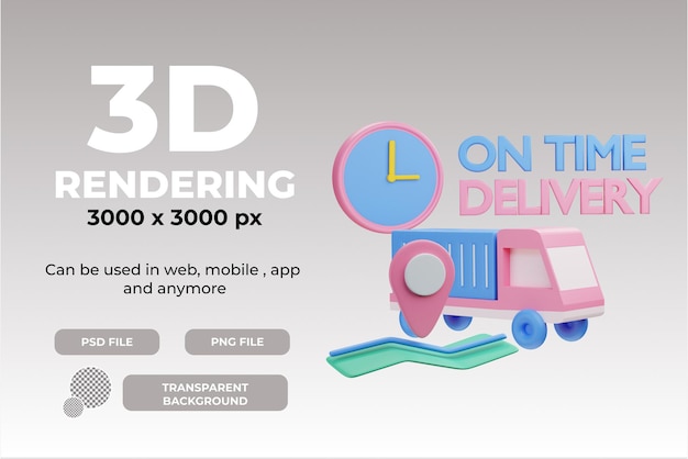 PSD 3d rendering on time delivery illustration object with transparent background