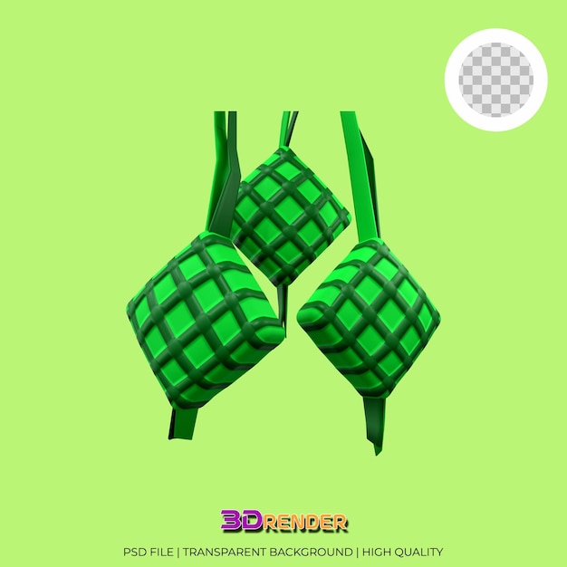 3D rendering of traditional Eid Mubarak food ketupat illustration