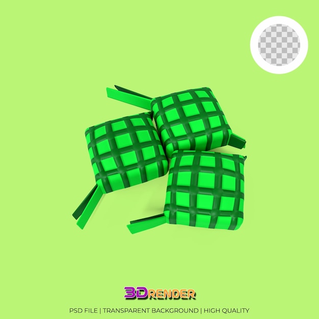 3D rendering of traditional Eid Mubarak food ketupat illustration