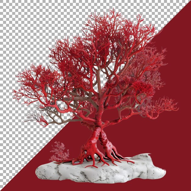 3D Rendering of a Tree with Red Leaves on Transparent Background Ai Generated