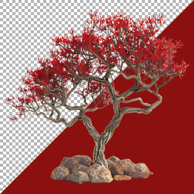 3D Rendering of a Tree with Red Leaves on Transparent Background Ai Generated