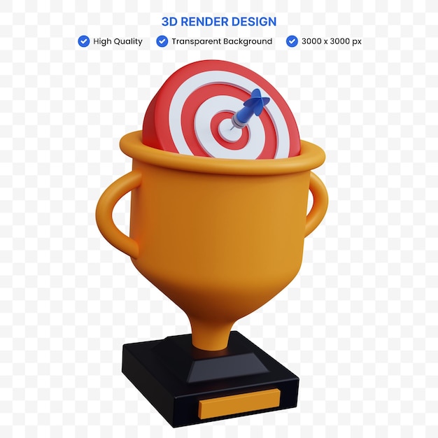 3d rendering trophy with target goal isolated