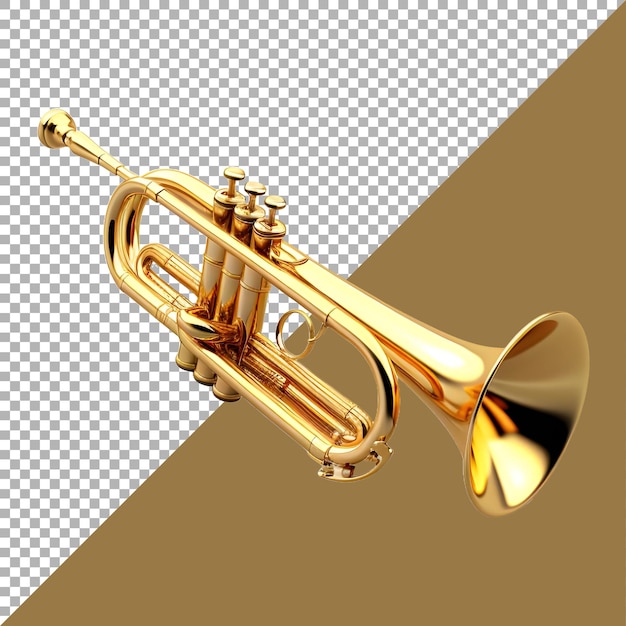 3D Rendering of a Trumpet Musical Instrument on Transparent Background Ai Generated