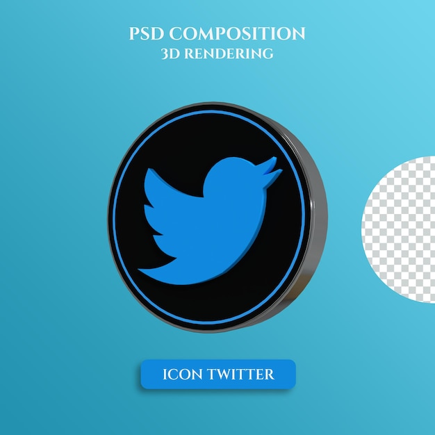 3d rendering of twitter logo with silver metal color circle style