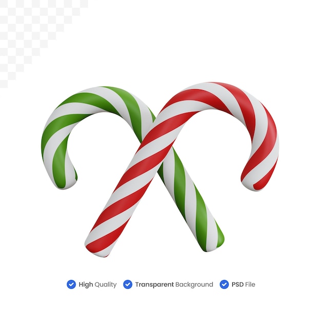 3d rendering two candy canes with one green isolated