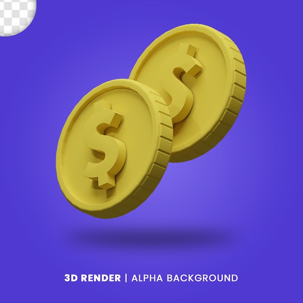 3d rendering of two golden dollar coin with matte effect isolated. Useful for business or e-commerce project design illustration.