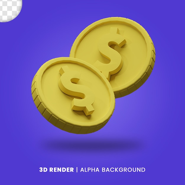 3d rendering of two golden dollar coin with matte effect isolated. Useful for business or e-commerce project design illustration.