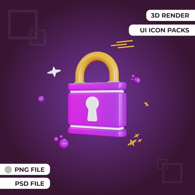 3d rendering ui lock icon object premium psd