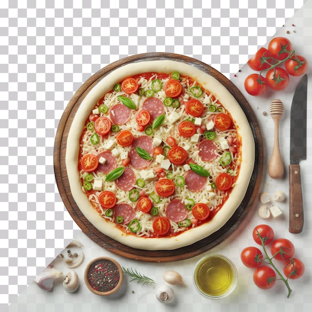 PSD 3d rendering of a uncooked raw pizza isolated on a transparent background