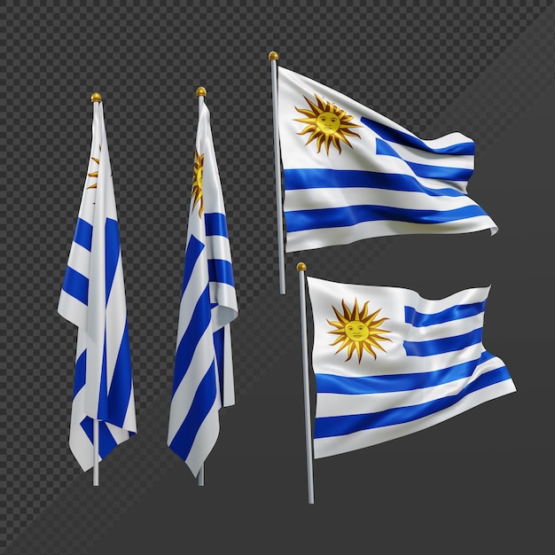 3d rendering uruguay flag waving fluttering and no fluttering perspective various view