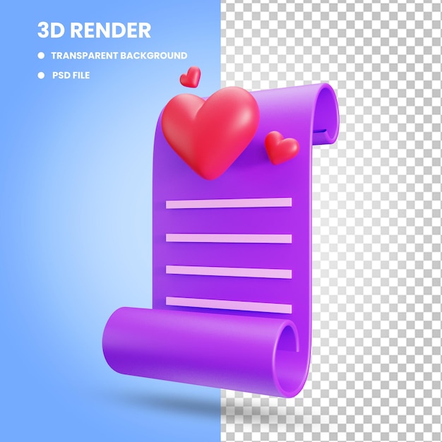 3d rendering of valentine note icon illustration concept