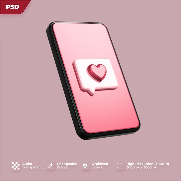 3d rendering of valentine's day phone icon