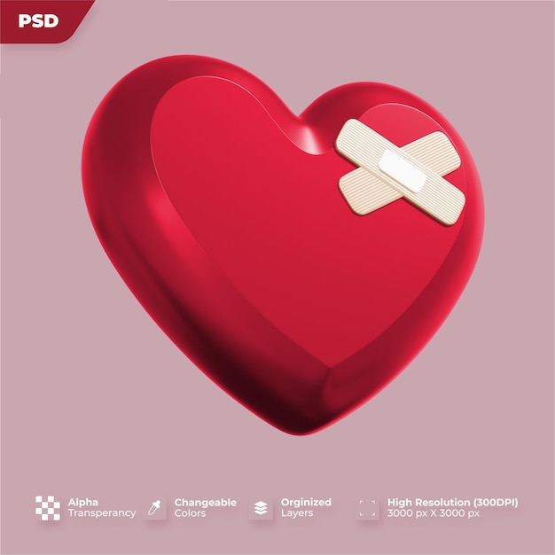 3d rendering of a valentine's day plaster heart icon