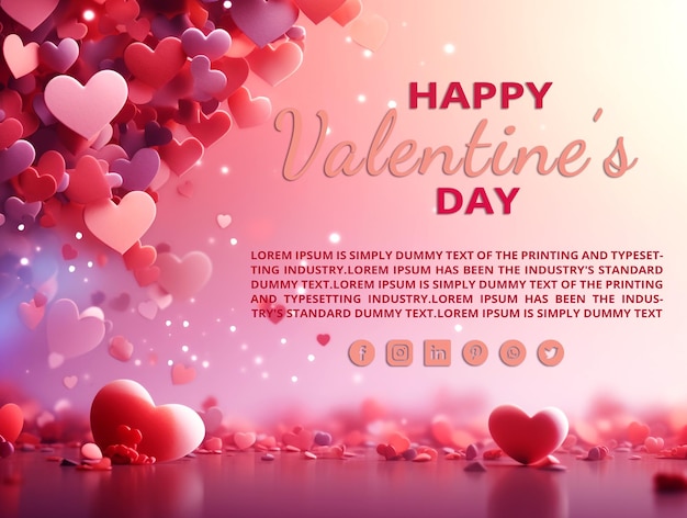 3d rendering Valentines Day hearts are flying in the air background Valentines Day