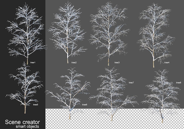 PSD 3d rendering various kinds of winter trees